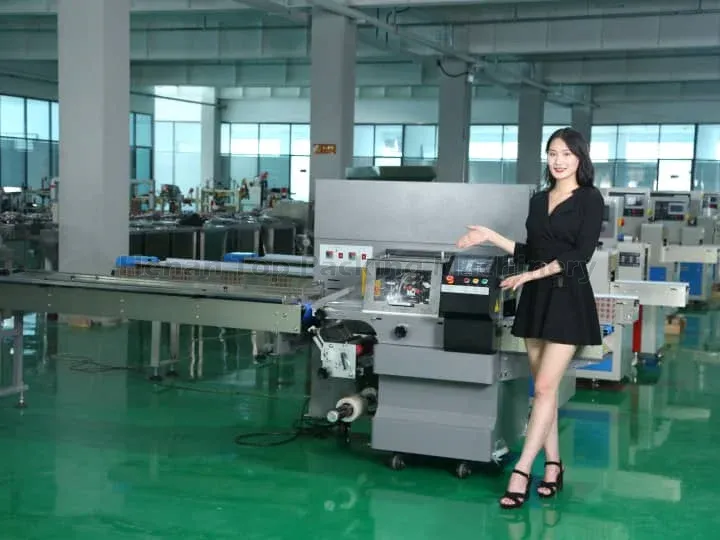 Reciprocating flow wrapping machine in the factory