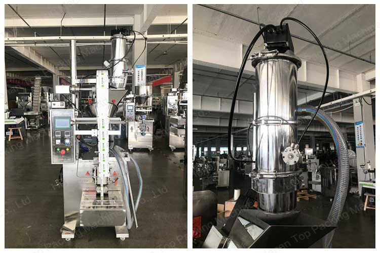 Powder packing equipment with vacuum feeder for stick bags