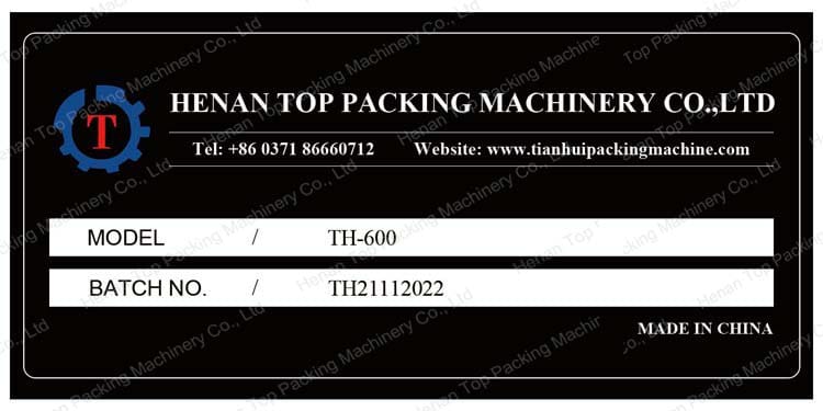 Marca Th-600 de máquinas de embalagem superior henan