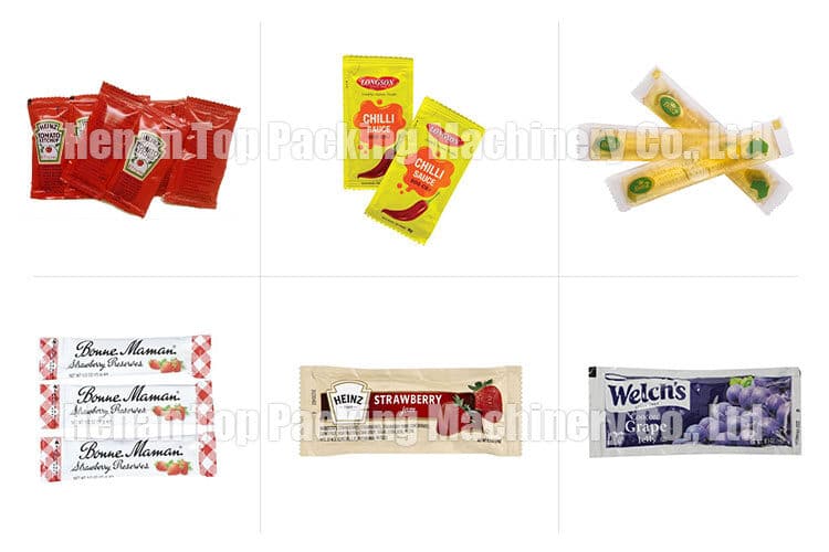 Ketchup, chili sauce, honey, fruit jam sachet