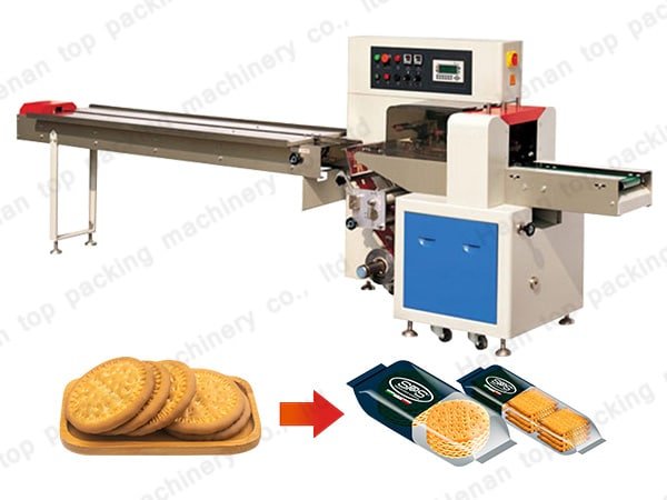Pillow packing machine for biscuit in gusset and flat bags