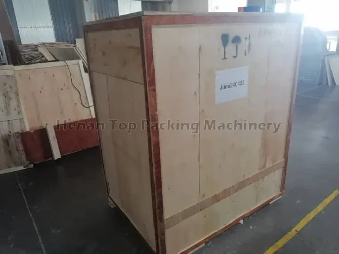 Machine in wooden case ready to deliver