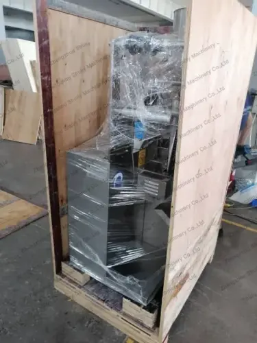 Tea sachet packing machine with wooden crates